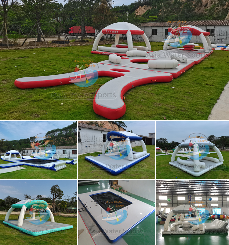 inflatable water platform lumulutang na isla na may tolda
