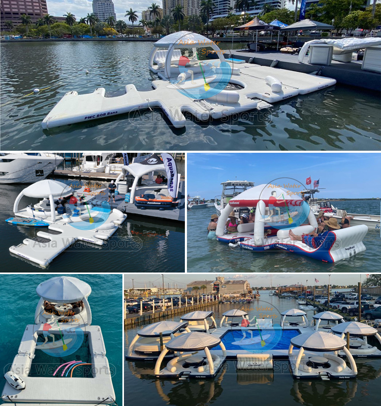 inflatable aqua banas water platform na may floating pool
